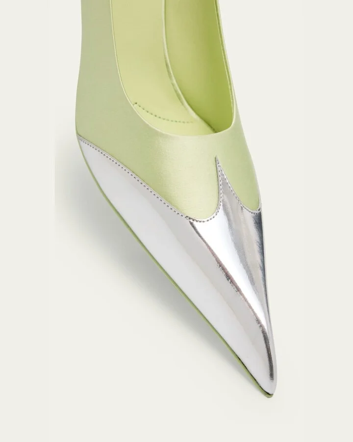 Satin Metallic Leather Cap Toe Pumps - Image 8