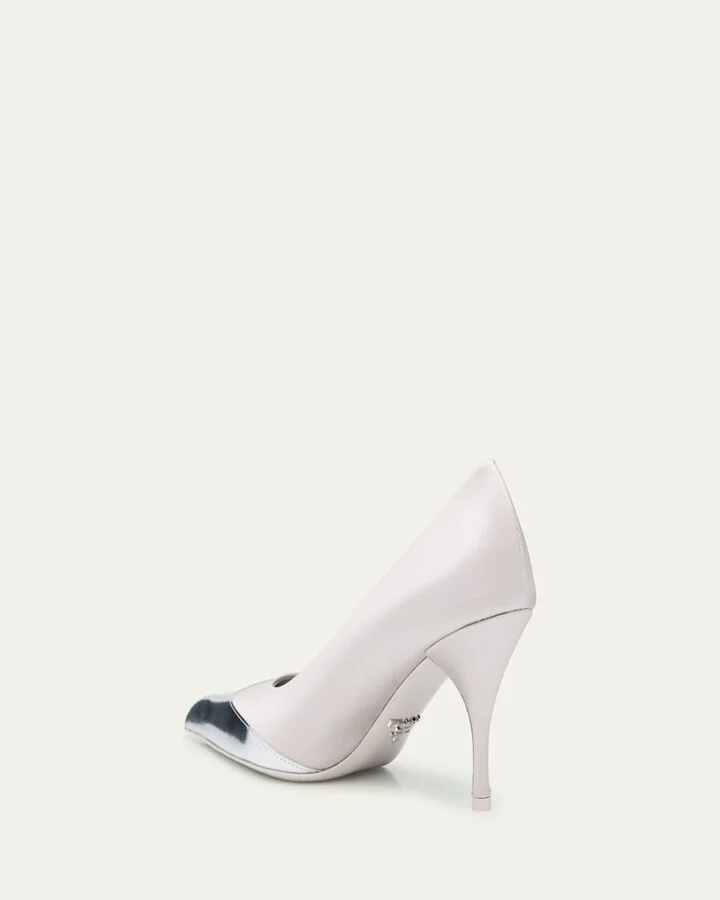 Satin Metallic Leather Cap Toe Pumps - Image 11
