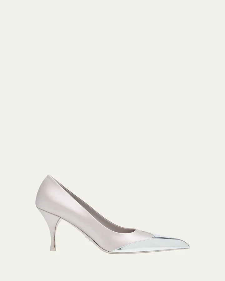 Satin Metallic Leather Cap Toe Pumps