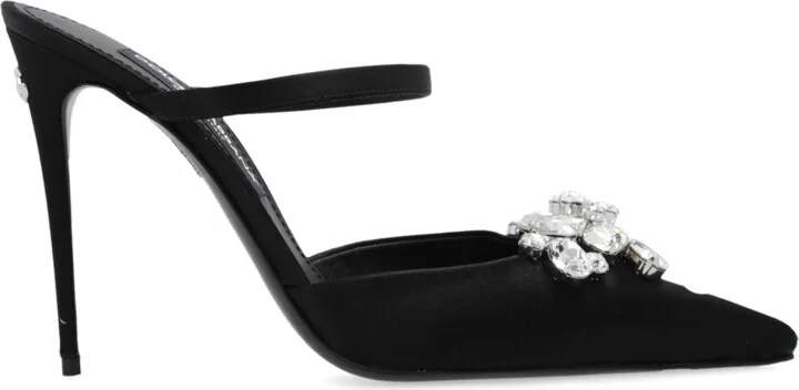 Satin Mules, , - Black