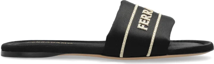 Satin Mules With Logo, , - Black