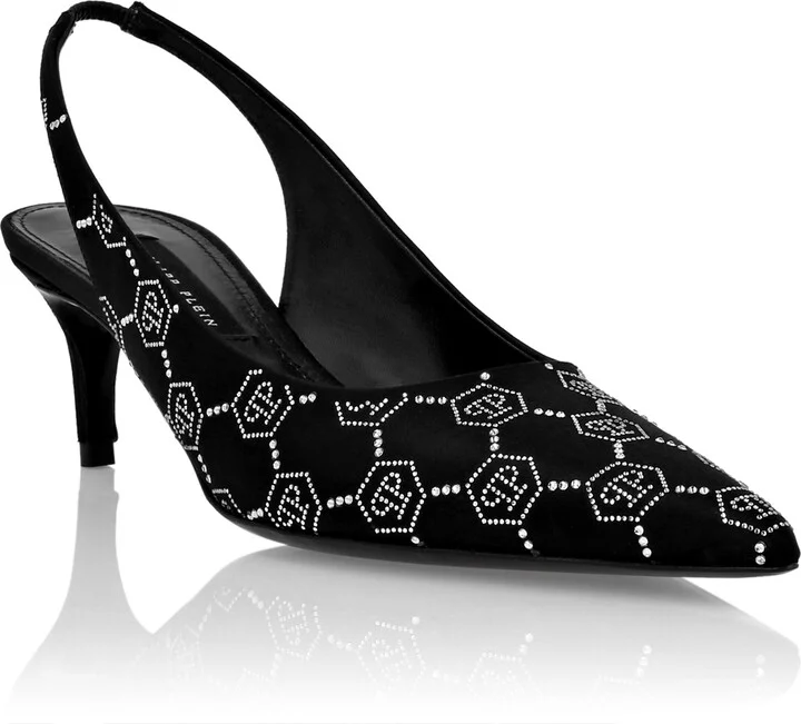 Satin Slingback Low Heels Strass Monogram