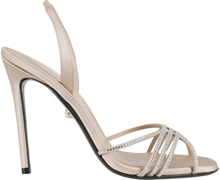 Satin Slingback Sandals With Rhinestone Straps