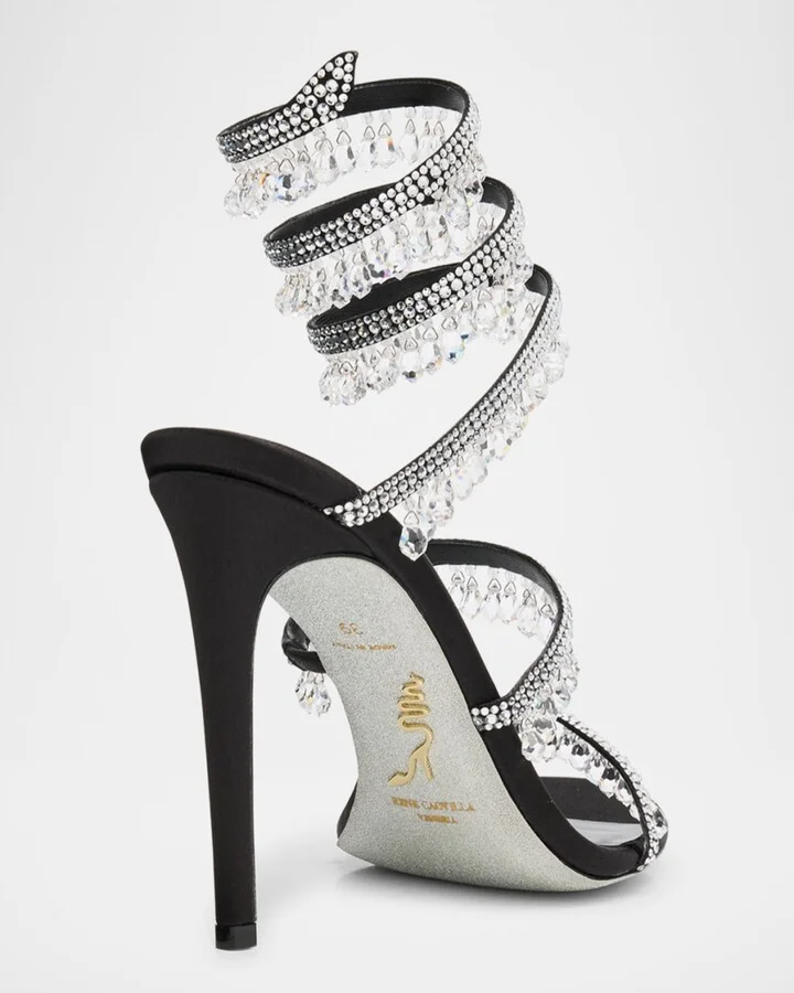 Satin Strass Chandelier Snake Wrap Sandals - Image 2