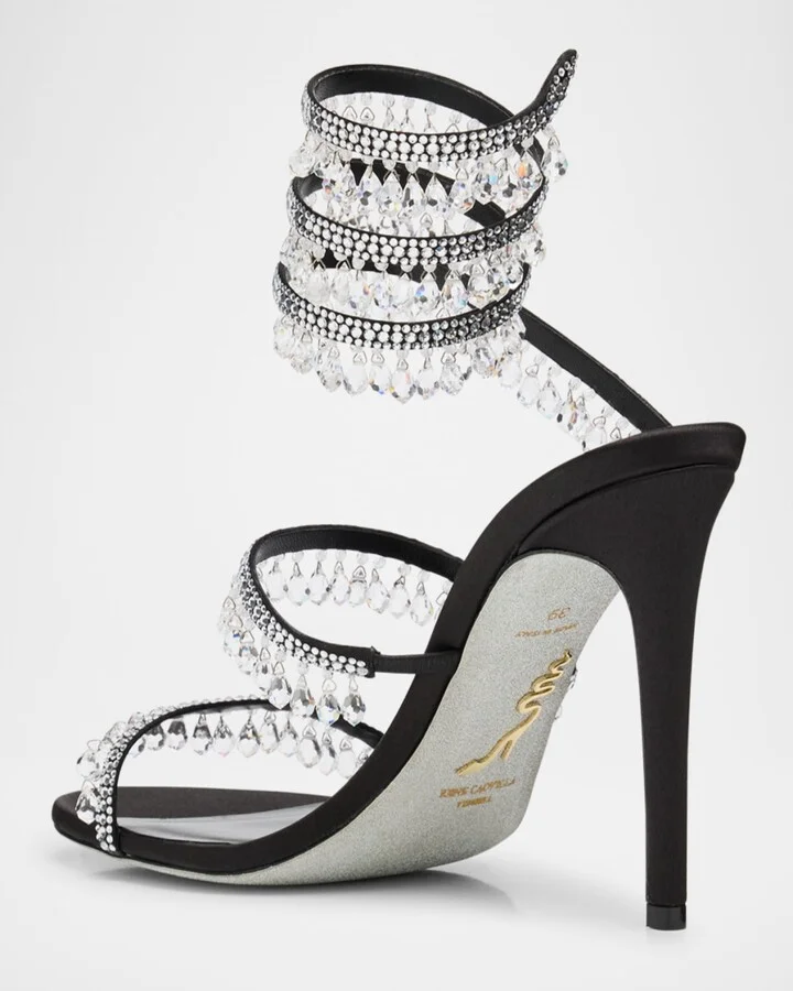 Satin Strass Chandelier Snake Wrap Sandals - Image 4