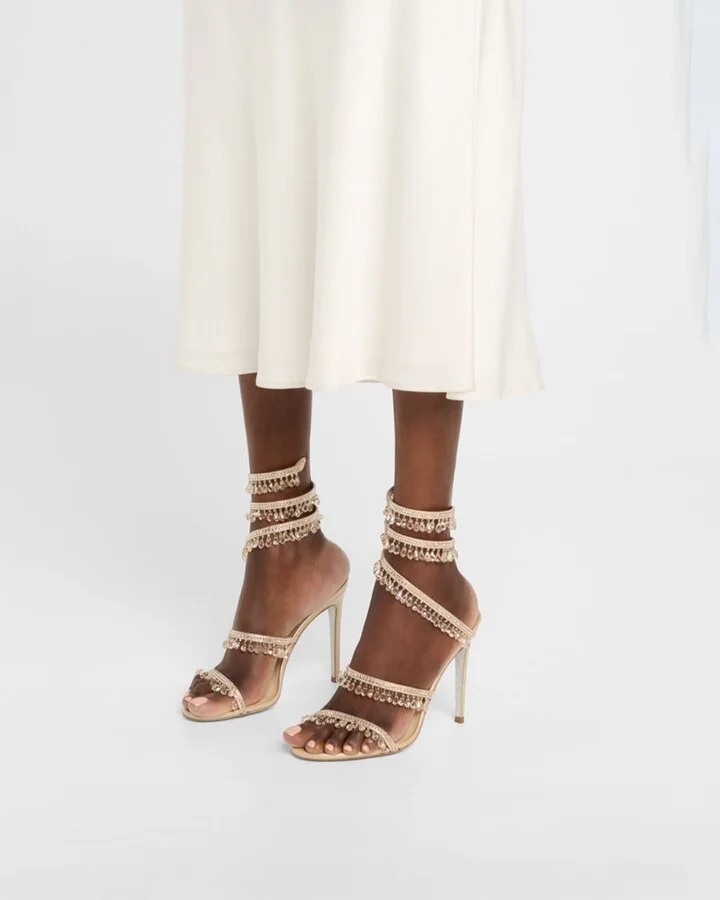 Satin Strass Chandelier Snake Wrap Sandals - Image 4