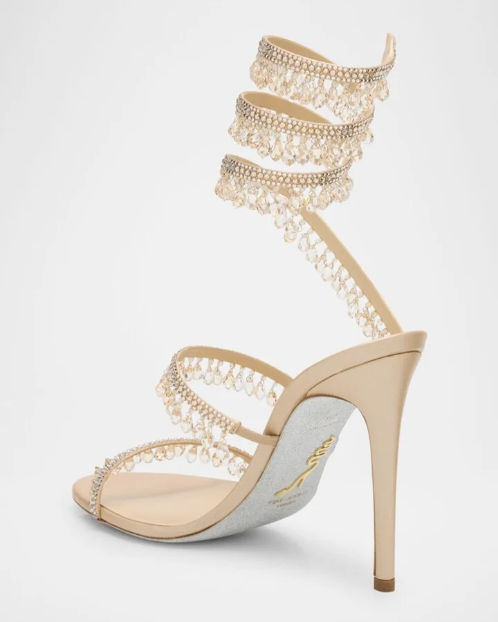 Satin Strass Chandelier Snake Wrap Sandals - Image 6