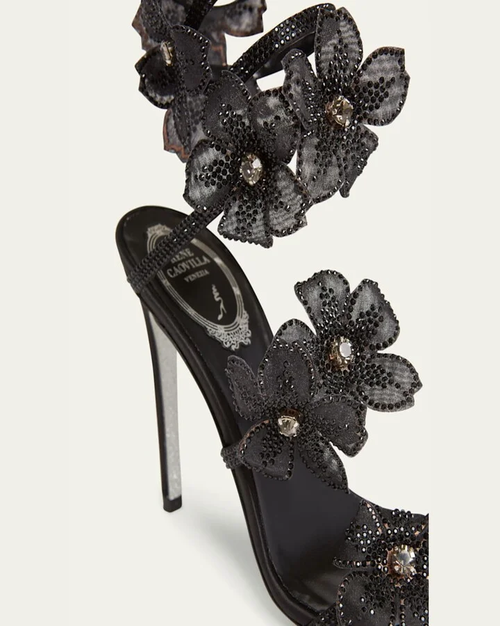 Satin Strass Flower Wrap-Up Sandals - Image 2