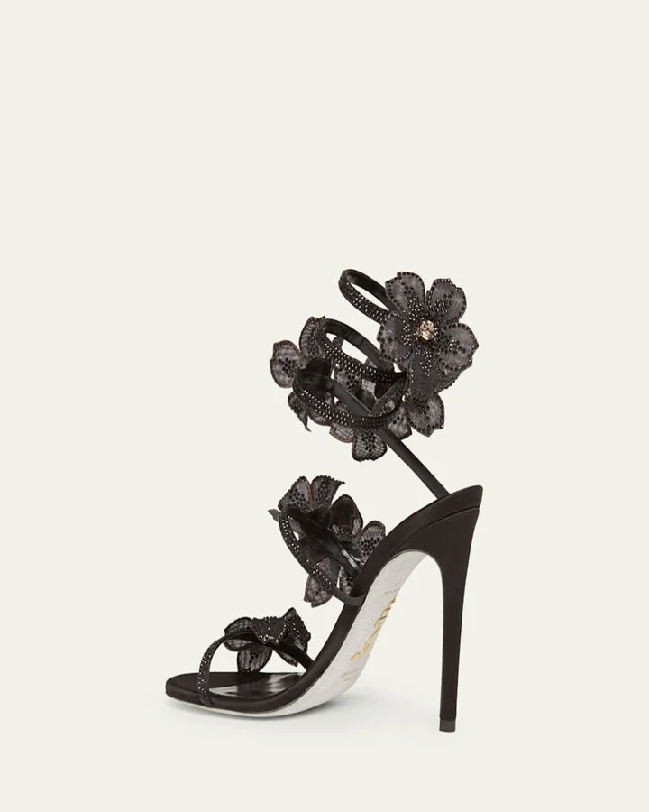 Satin Strass Flower Wrap-Up Sandals - Image 4