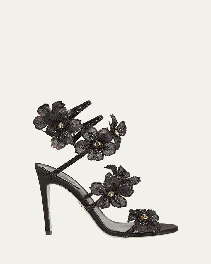 Satin Strass Flower Wrap-Up Sandals