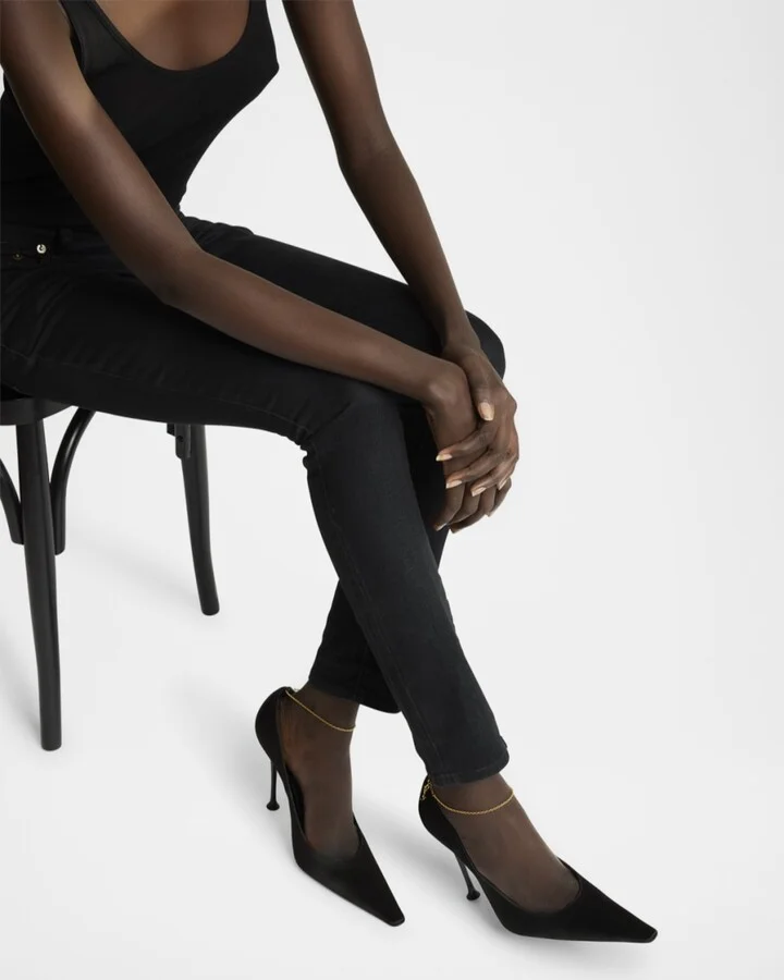 Satin YSL Ankle-Chain Pumps - Image 3