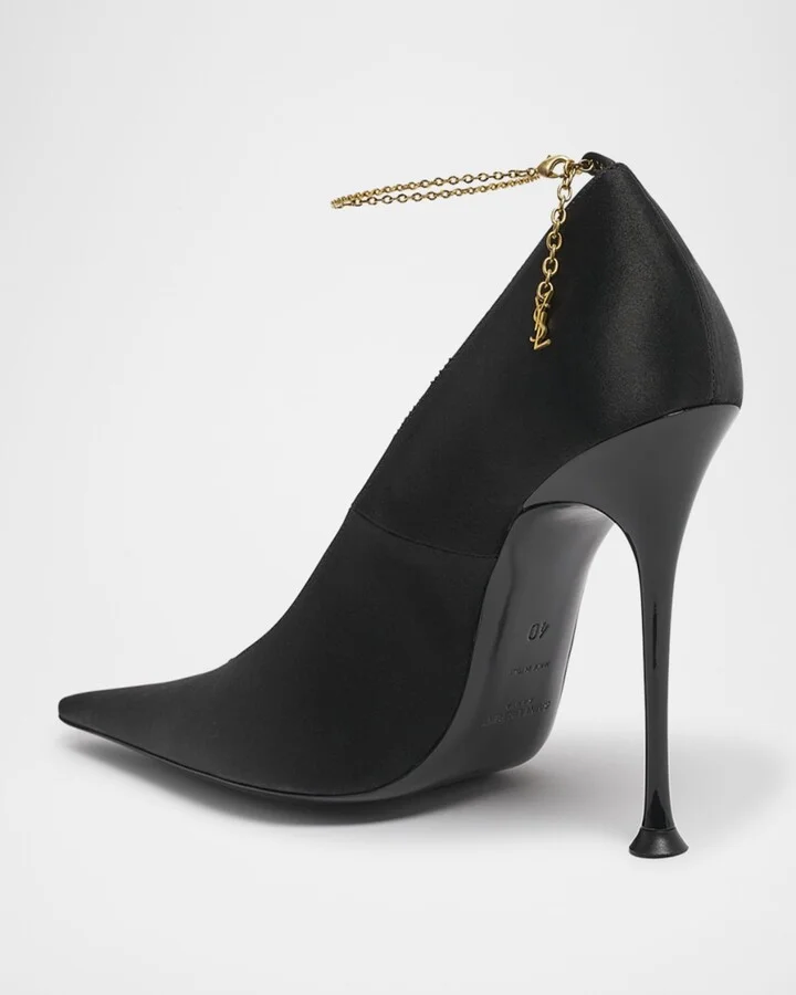 Satin YSL Ankle-Chain Pumps - Image 4