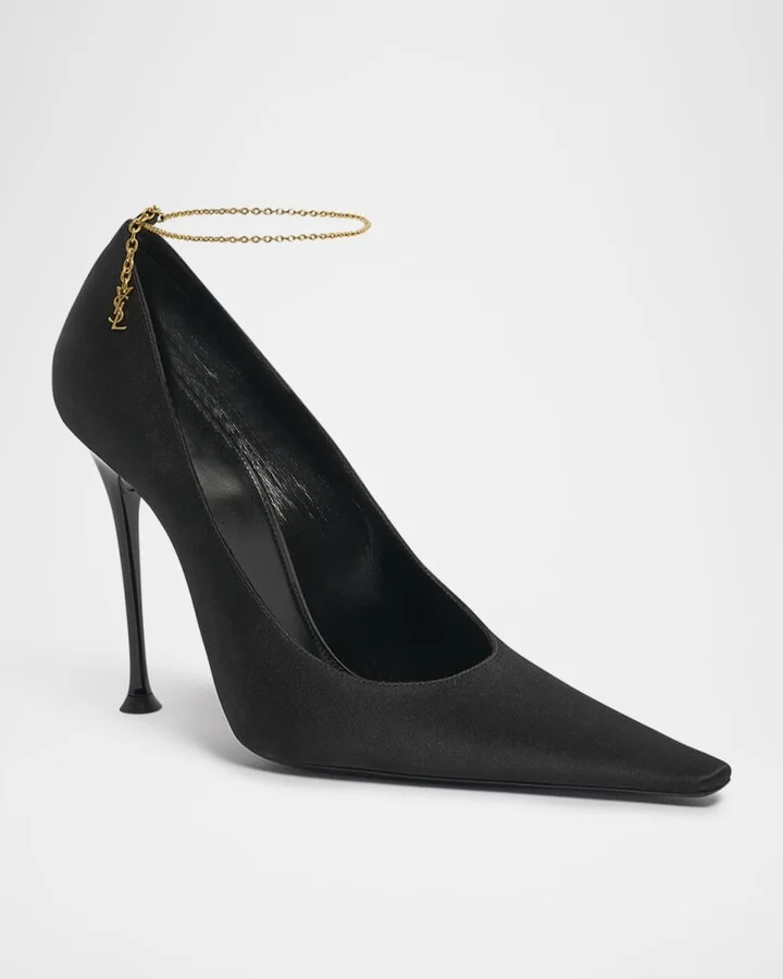 Satin YSL Ankle-Chain Pumps - Image 7