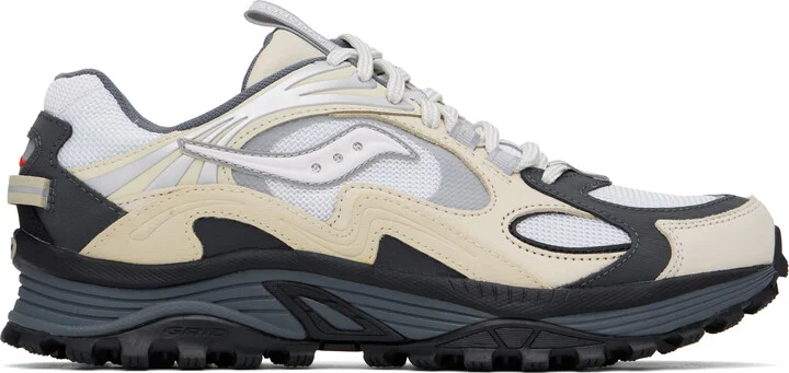 Saucony Beige & White Grid Aura X Sneakers