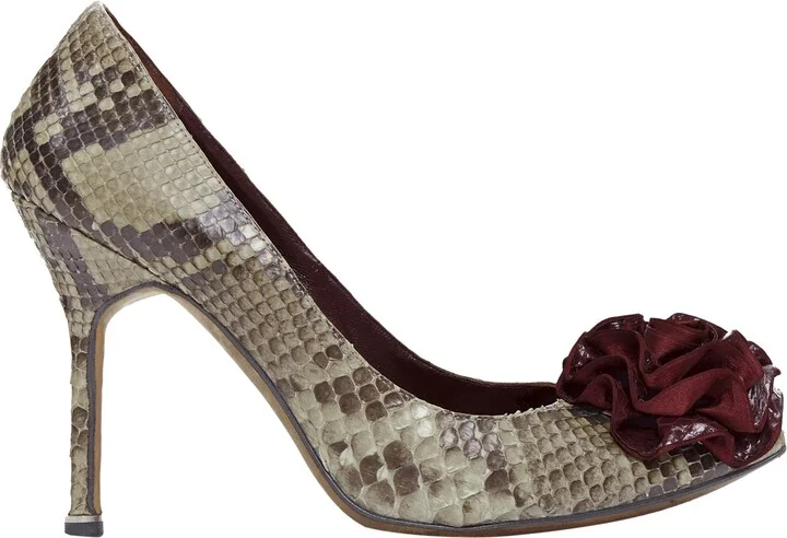 Scaled Leather Rose Applique Pumps