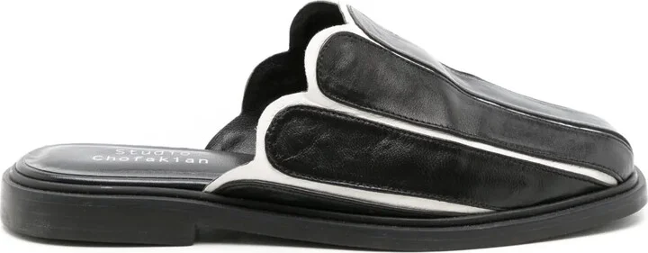 Scallop-Edge Leather Mules