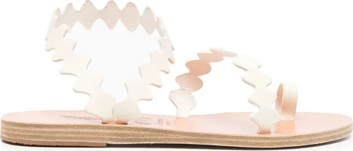 Scallop-Hem Flat Sandals