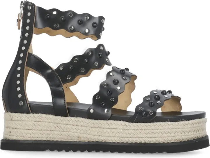 Scalloped-Detail Studded Sandals