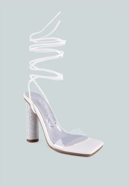 Scansta Lace Up Rhinestone Embellished Heel Sandals Women