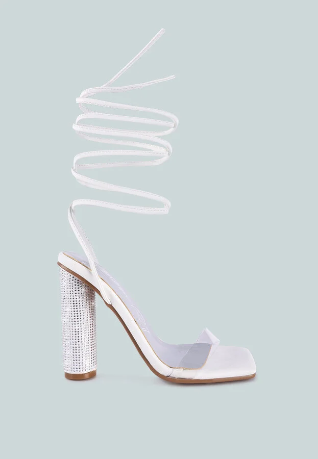 Scansta Lace Up Rhinestone Embellished High Heel Sandals