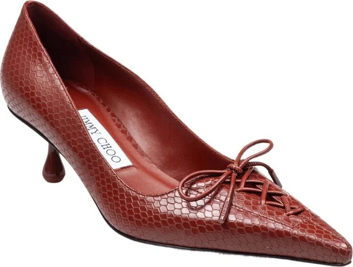 Scarlett 50 Pumps In Leather With Snakeskin Print Cognac Color - Image 2