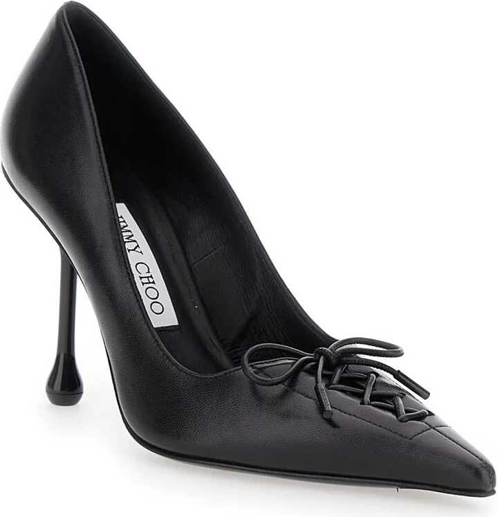 'Scarlett' Black Pumps With High Stiletto Heel And Front Laces In Leather Woman - Image 2