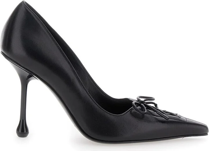 'Scarlett' Black Pumps With High Stiletto Heel And Front Laces In Leather Woman