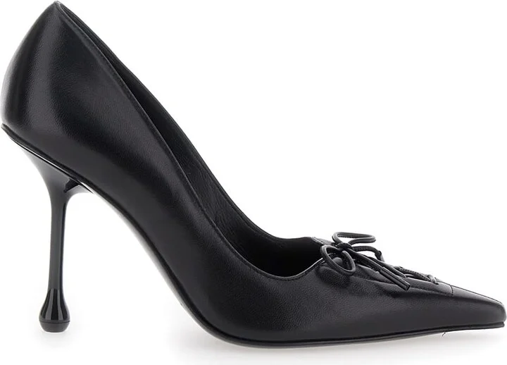 'scarlett' Black Pumps With High Stiletto Heel And Front Laces In Leather Woman