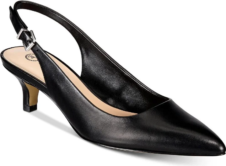Scarlett Womens Leather Pointed Toe Kitten Heels