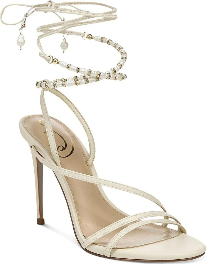 Scarlette Womens Leather Ankle Wrap Heels