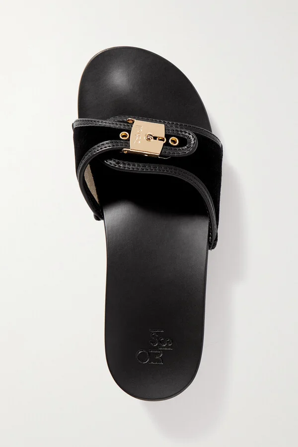 SCHOLL - + Issimo Pescura Buckled Leather-trimmed Velvet Clogs - Black - Image 5