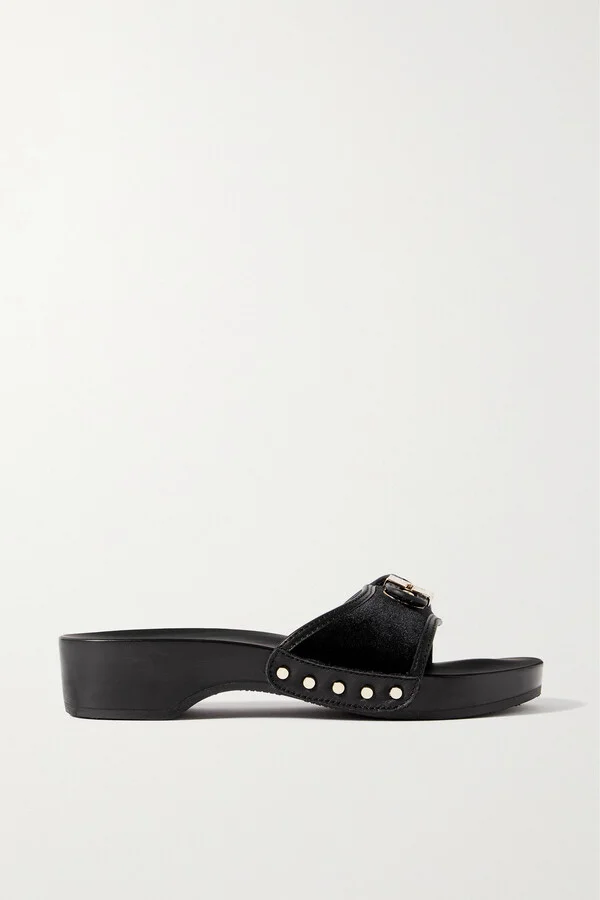 SCHOLL - + Issimo Pescura Buckled Leather-trimmed Velvet Clogs - Black