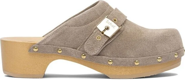Scholl Pescura Logo Plaque Heeled Clogs