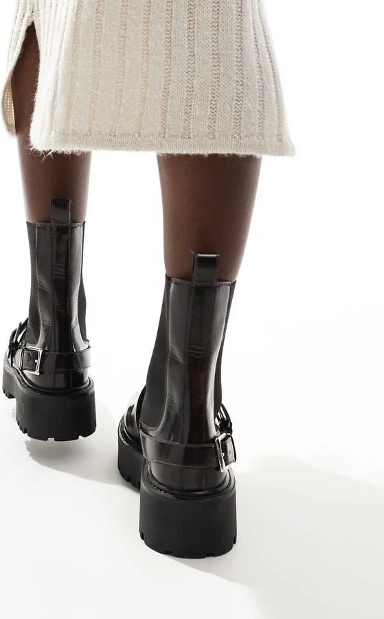 schuh Ariah chunky buckle ankle boots in wine leather - Image 2