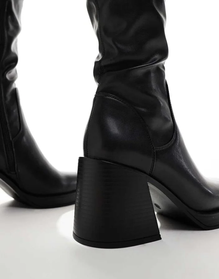 schuh Danielle block heel knee boots in black - Image 3