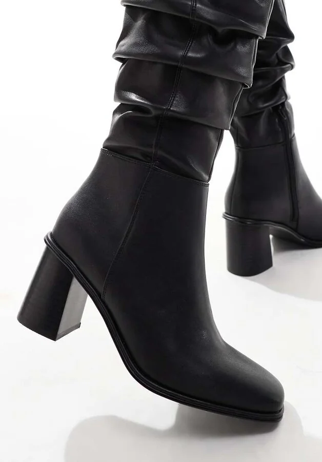 schuh Daria ruched block heeled knee boots in black - Image 2