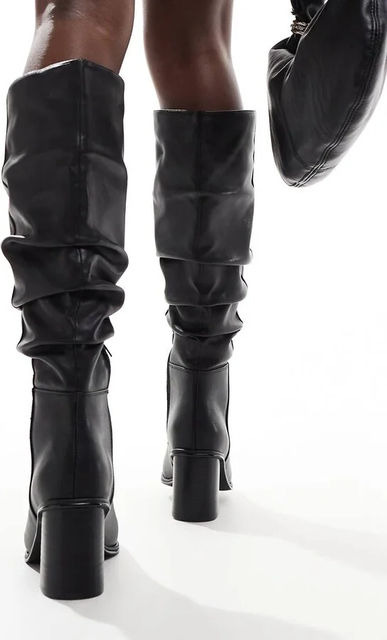 schuh Daria ruched block heeled knee boots in black - Image 3