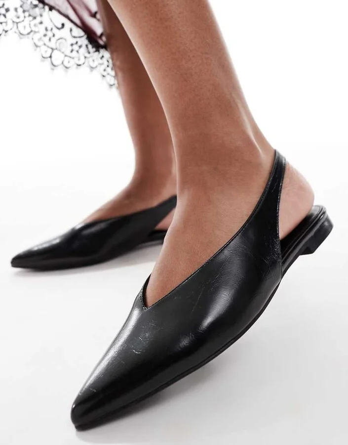 schuh Lace sling back flat shoes in black - Image 2