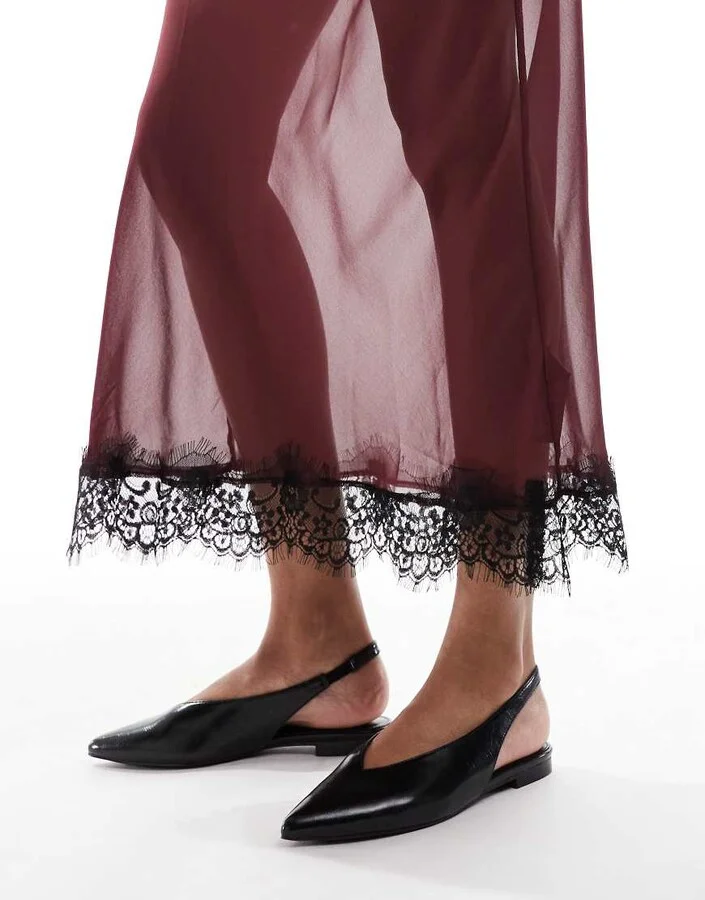 schuh Lace sling back flat shoes in black - Image 3