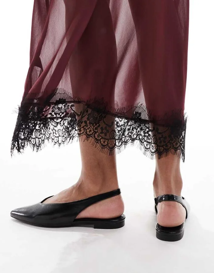 schuh Lace sling back flat shoes in black - Image 4