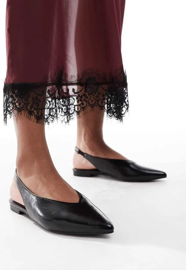 schuh Lace sling back flat shoes in black