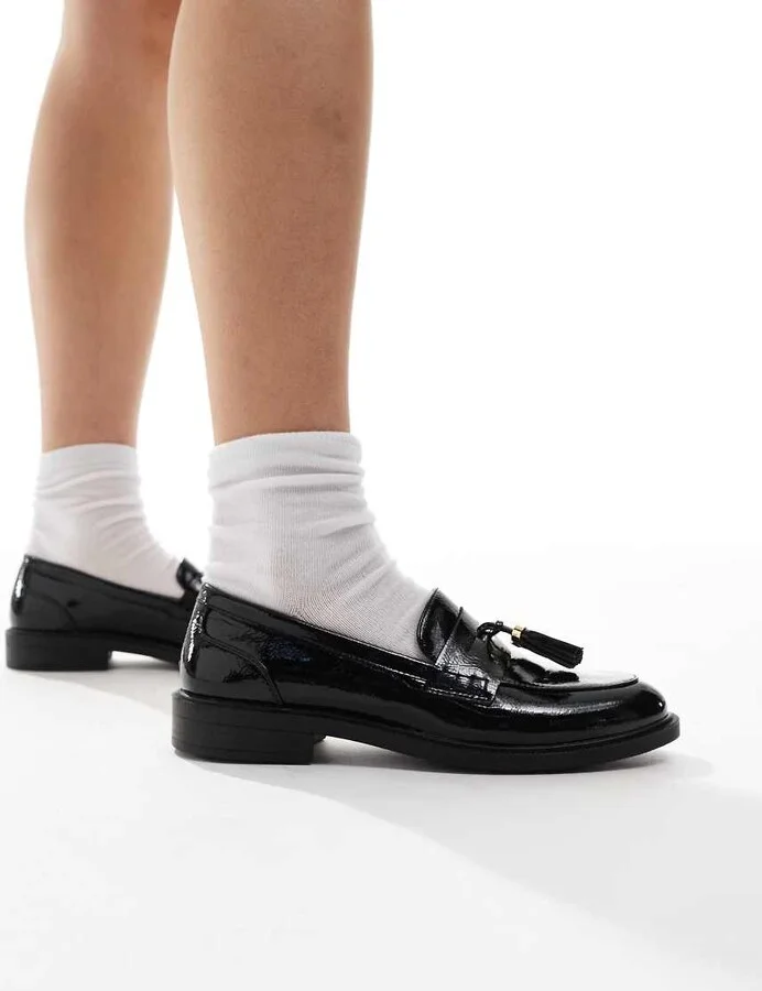 schuh Lane tassel loafers in black patent - Image 2