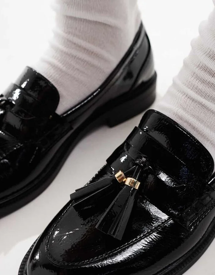 schuh Lane tassel loafers in black patent - Image 3