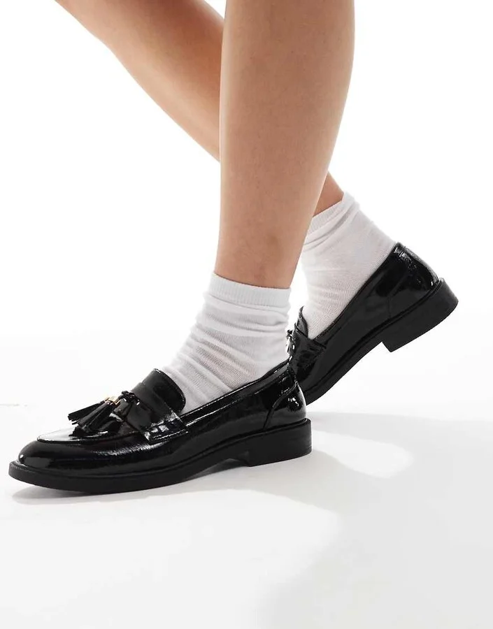 schuh Lane tassel loafers in black patent - Image 4