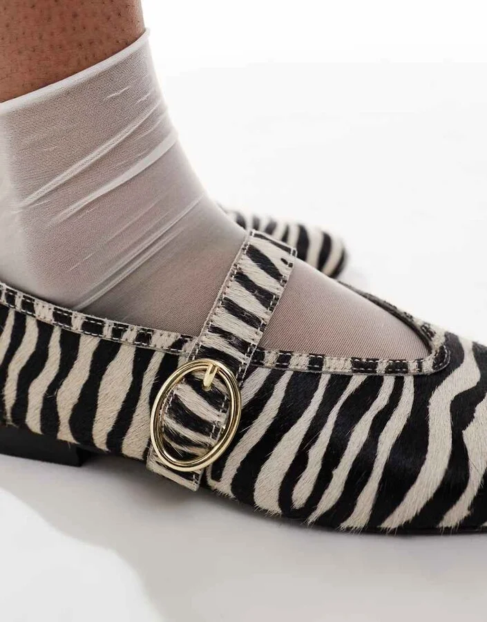 schuh Lavena mary jane flat shoes in zebra pony hair - Image 3