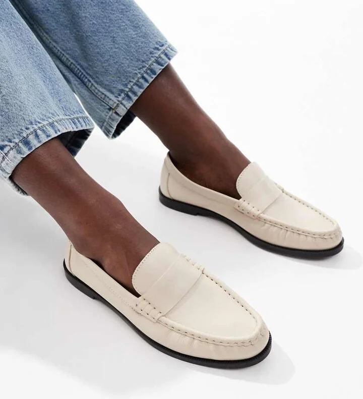 schuh Lea loafers in off white leather