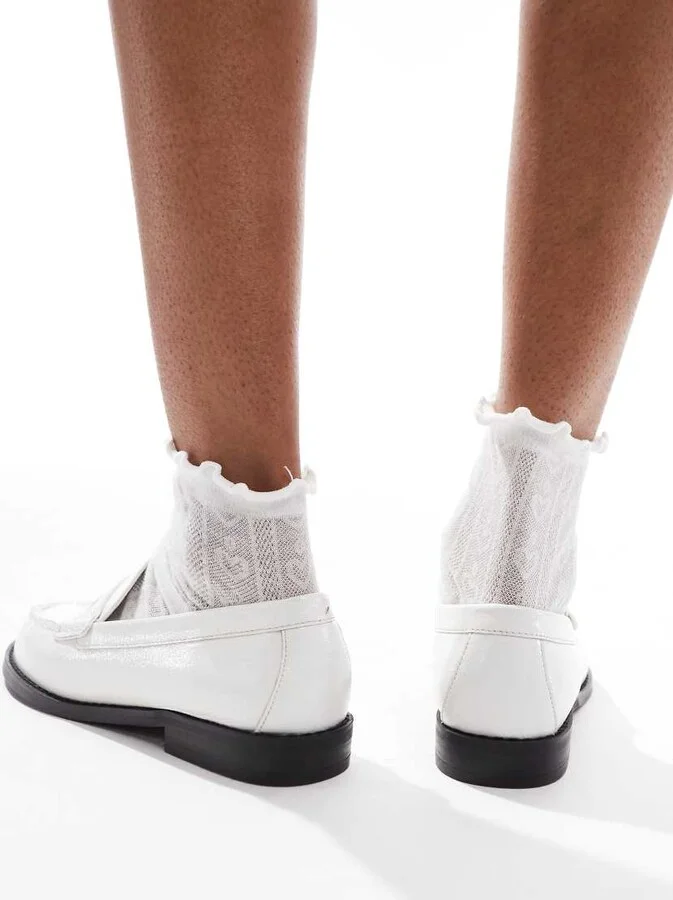 schuh Lillian penny loafers in white crinkle leather - Image 2