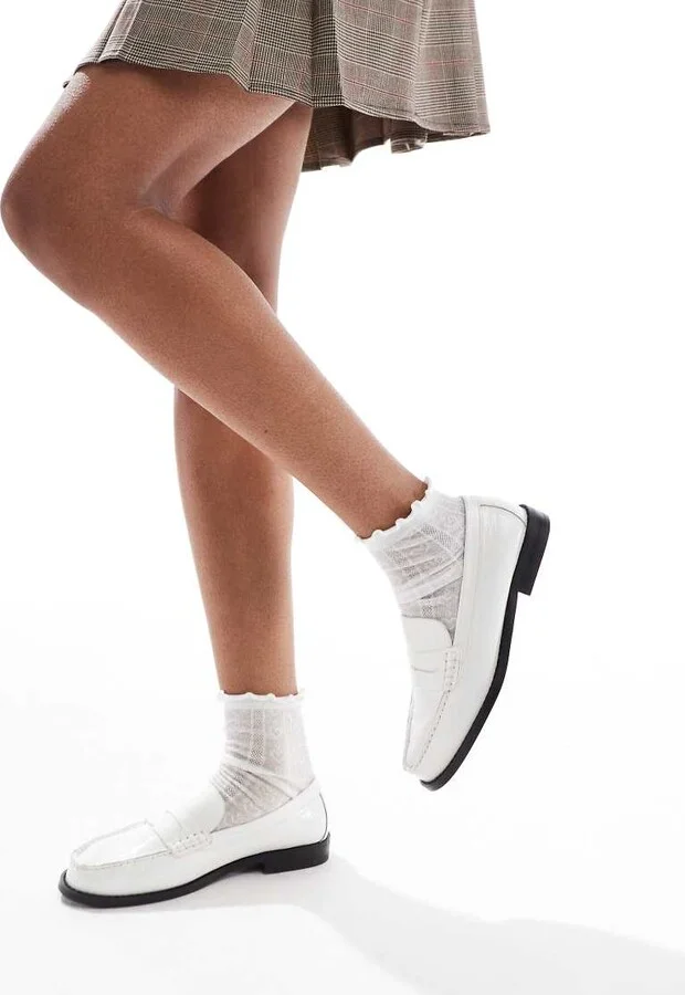 schuh Lillian penny loafers in white crinkle leather