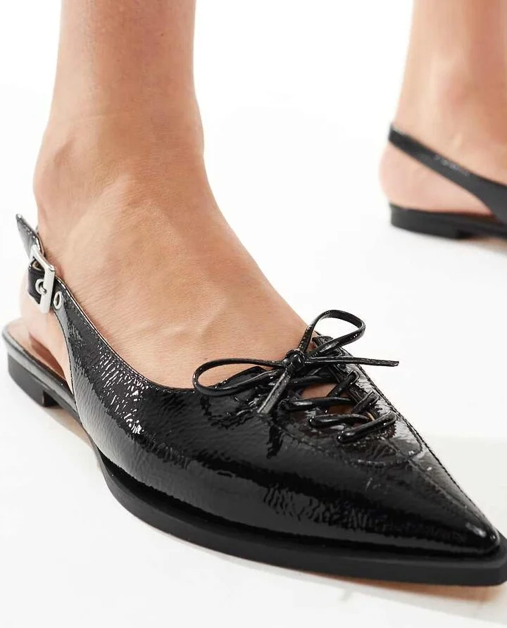 schuh Lorie strappy detail ballet flats in black leather - Image 2