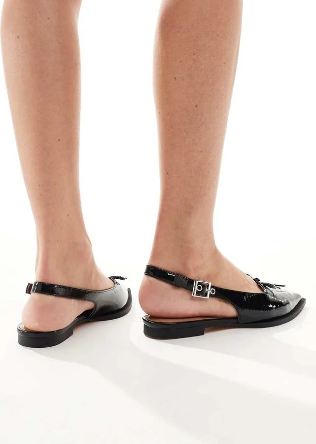 schuh Lorie strappy detail ballet flats in black leather - Image 3